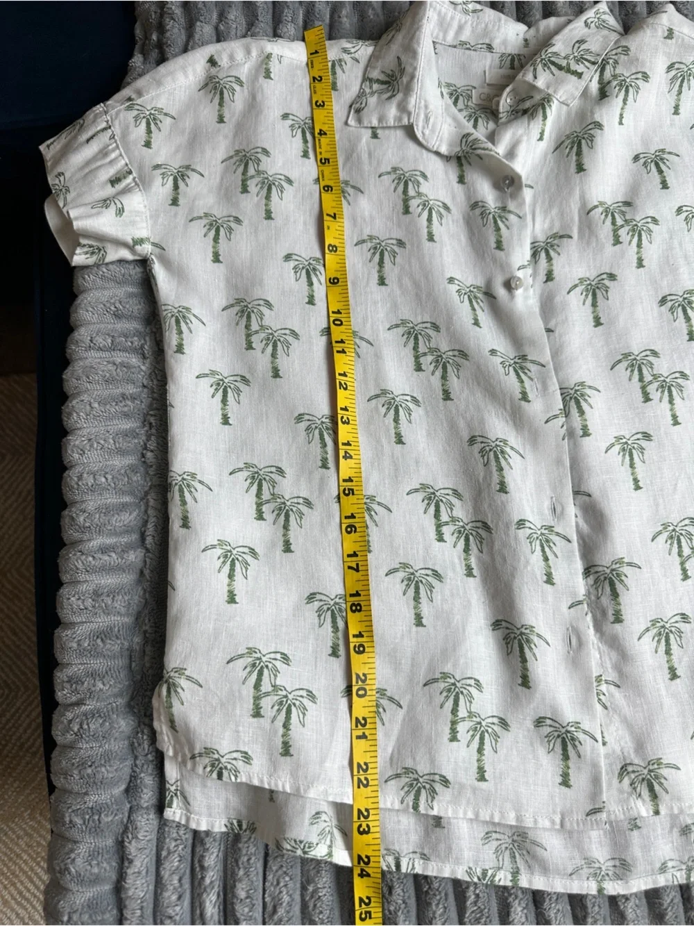 C&C California boxy short sleeve button down White Shirt with Green Palm Print